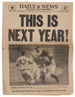 1955 New York Daily News "This is Next Year" Brooklyn Dodgers Win World Series Newspaper (Front Page)